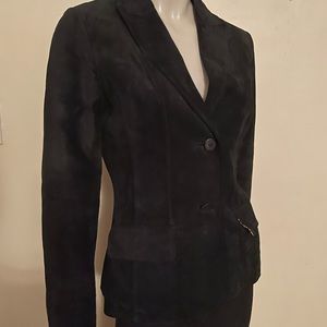 Suede Leather Black Blazer, XS